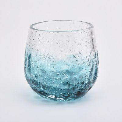 6oz bubble pattern aqua green glass candle jar for home decorations