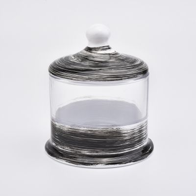 10oz spray black color and hand-drawing glass candle jars with lid