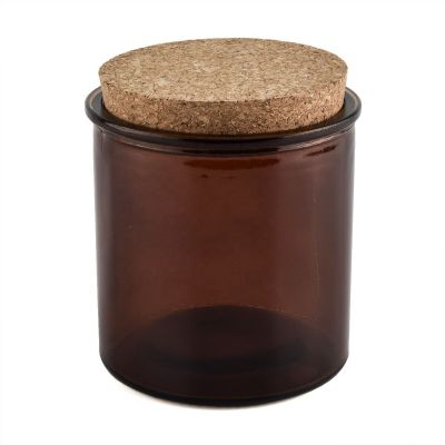 Amber color 15oz glass candle jar with cork lid