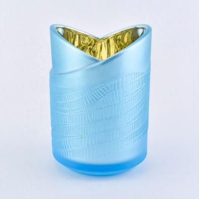 Wholesales Unique blue electroplated glass candle jars in bulk