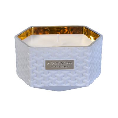 Home decor custom woven scented luxury glass candle holder with wood lid