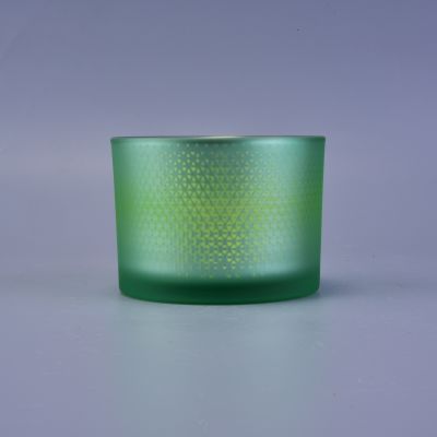 green frosted glass candle holder, decorative glass candle vessel