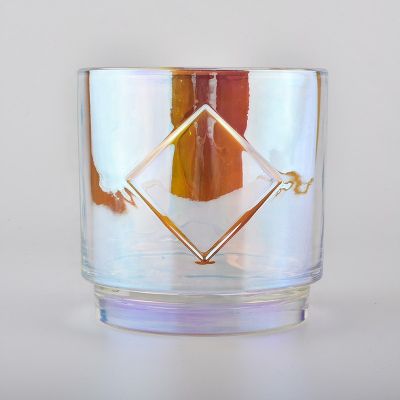custom holographic glass candle jars with metal label