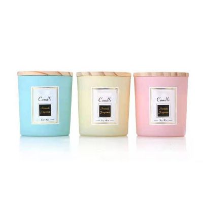 2021 best selling premium glass candle jar with wood lid colored customized glass candle container