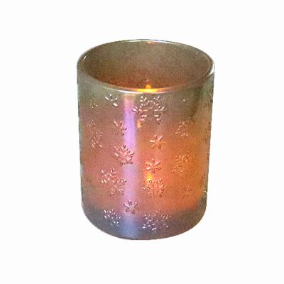 High Quality Colored Christmas Decorative Glass Candle Holder With Snowflake Emboss