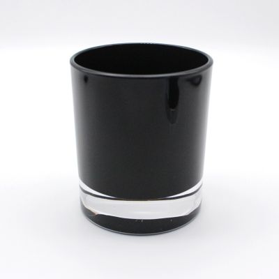 8oz Glass Candle Jar Glossy Black Candle Holder With Silver Metal Lid