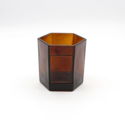 Popular Luxury Hexagon Glass Candle Holder Small Glass Votive Candle Jar for Daily Life Home Decoration