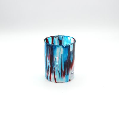 Luxury Glass Candle Containers Flow Painting Iridescent Jars