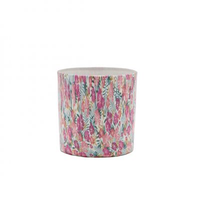 High Quality Custom Pink Flowers Ink Bottle Water Transfer Printing 10oz Candle Jar