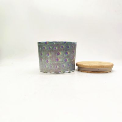 Three wicks glass jar with lid custom printing with bamboo lid