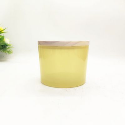 Light Yellow Childhood Hazy Scent Wooden Cup Lid Candle Holder 16oz