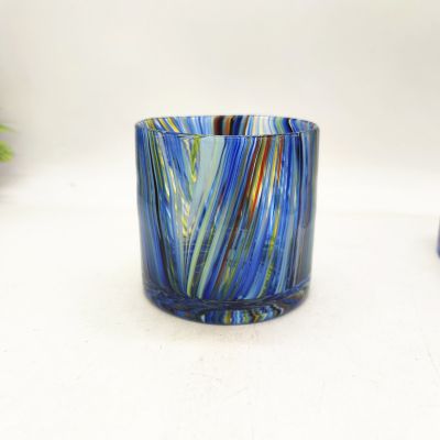Blue color paint glass decoration glass candle holders