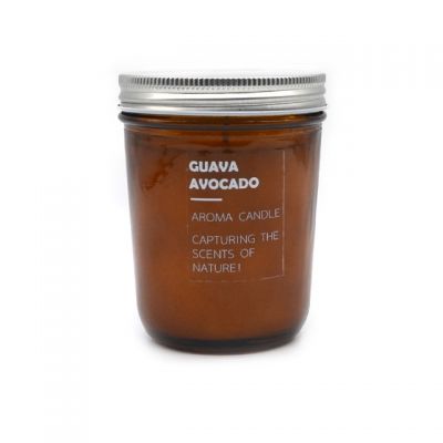 High end amber scented glass candle jar with metal lid