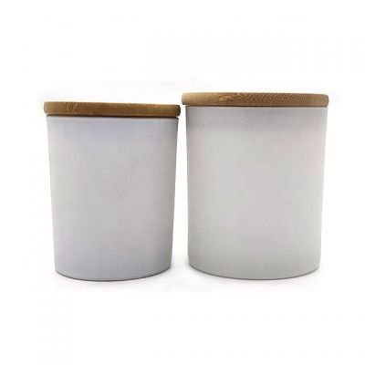 White and black color matte glass candle jar candle holder with bamboo lid