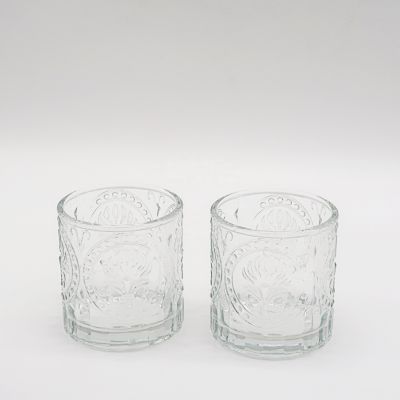 Empty Embossed Round Cylinder Clear Glass Candle Jars In Bulk
