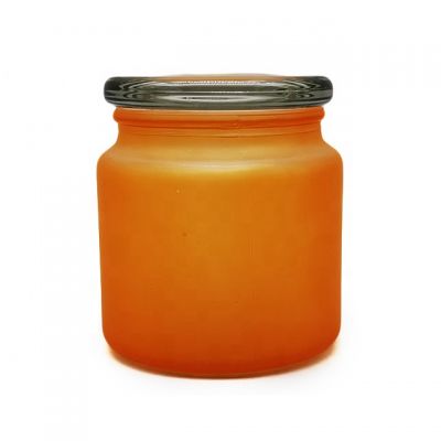 500ML color painting colorful matte glass candle holder candle jars with glass lid for candle making