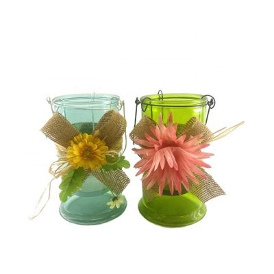 Large candle holder with iron frame in summer spray color glass candle holder