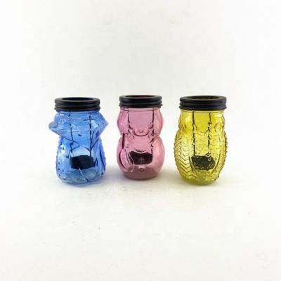 2021 Halloween portable candle holder iron clear spray glass Owl-shaped candle holder
