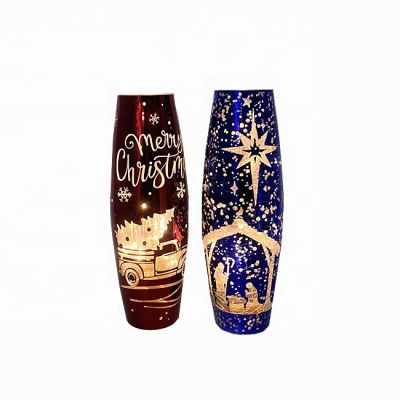 Blue hurricane mirror crystal tea light candle holder set and red christmas candle holder with LED
