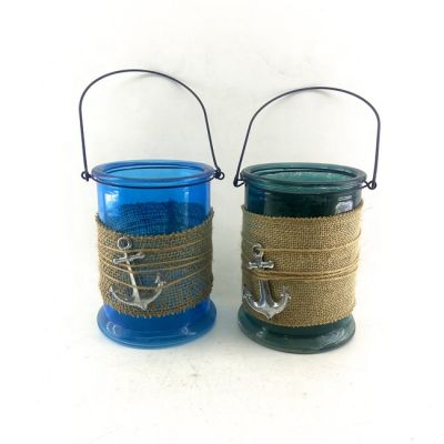 Ready to ship candle holders morandi glass ocean round hanging candle holder for home decoration