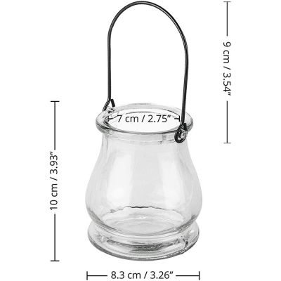 Tea Light Candle Holders Transparent Glass Lamp Lantern Hanging with Handle