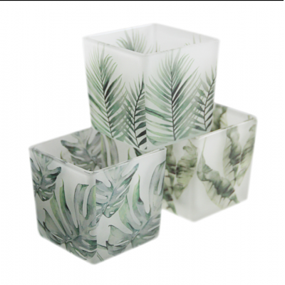 Wholesale Square Print Votive Tealight Glass Christmas Candle Holders