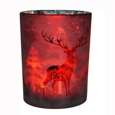 Christmas holiday red gold electroplated glass candle jar 8 oz