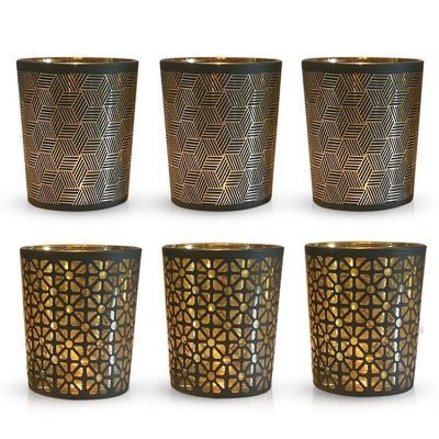 wholesale gold decorative matte black glass candle holder for wedding