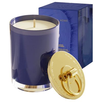 Blue luxury glass candle jar round big glass candle holder with lid