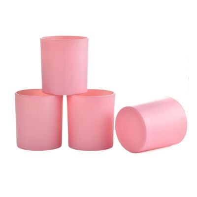 Wholesale candle glass jar empty frosted glass pink candle jar with bamboo lid