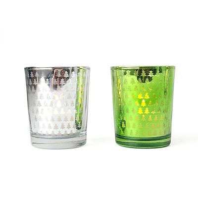 Christmas Stained Glass Candle Holder Candle Holder Glass Metal Silver
