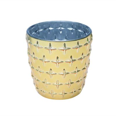 4 piece Glass Candle Holder Handmade Glass Candle Holder Gold Candle Glass Jar