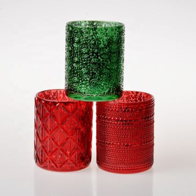 Small Mercury embossed color tealight votive glass candle holder jar for home decor