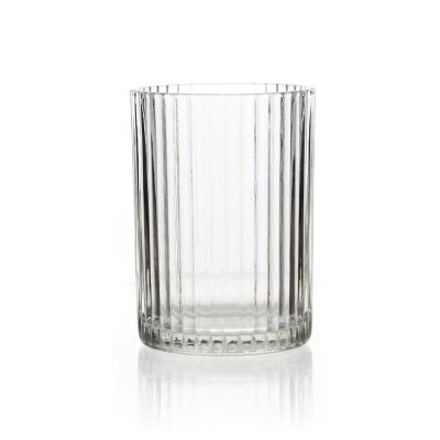 Decorative Vertical Stripes Clear Candle Vessels Candle Jars Glass With Lids