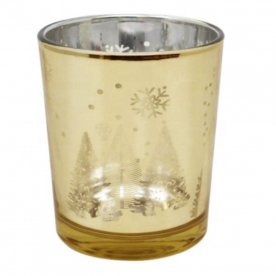 Wholesale Snowflake Christmas Tree Elk Gold Silver Mercury Round Glass Votive Christmas Candle Holder