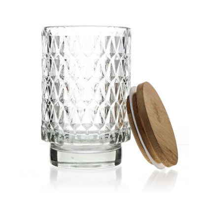 Luxury Embossed Recycled Glass Empty Candle Jars Candle Vessel For Candle Making