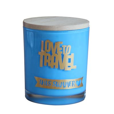 Wholesale luxury Blue Color Frosted Glass Candle Jars 