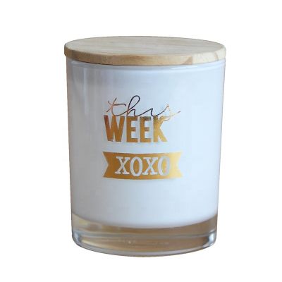 Wholesale White Glass Candles Jar with wood Lid