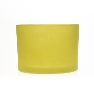 Custom Design Cylinder Wide Mouth 500ml Large Round Matte Frosted Color Glass Candle Jar / Candle holder