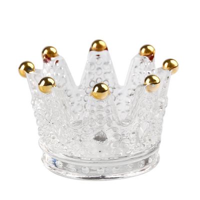 Wholesale Stocked Machine Pressed Mini Glass Crown Candle Holder
