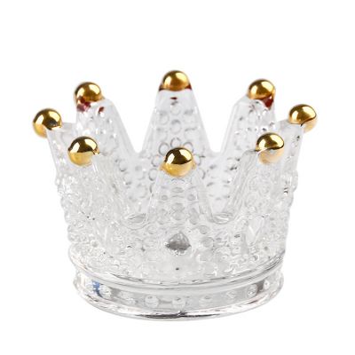 Wholesale Stocked Machine Pressed Mini Glass Crown Candle Holder