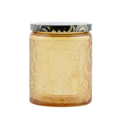Factory wholesale unique 8oz 250ml luxury embossed colorful empty glass candle jar with lid