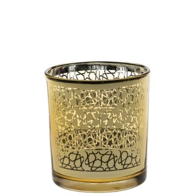 Home Decoration OEM 200ml Empty Plating Gold Cylinder Glass Candle Holders