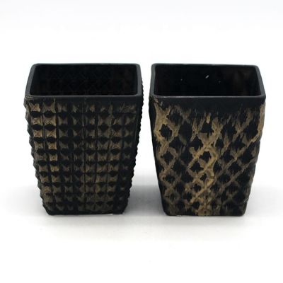 square frosted black glass candle jar