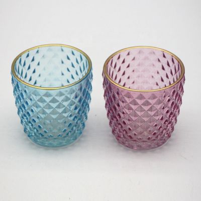 High Quality Multi-Colored Gold-Rimmed Advanced Glass Embossed Candle Jar