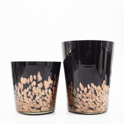 Big size 620ml 1100ml black candle glass jar with gold dust glass candle jar