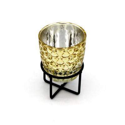 Hot Selling Multi-Colored Electroplate Gold Advanced Glass Aromatherapy Candle Jar With Lid