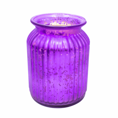 Custom Christmas Electroplated Purple 24oz Gilded Round Ribbed Candle Jars Glass Large