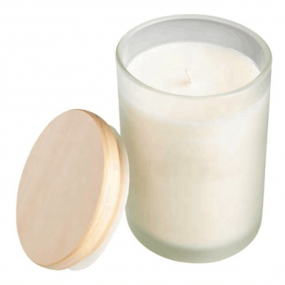 Custom Empty Matte White Frosted Glass Candle Jar With Lid Wooden For Candle Making