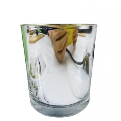 Elegant black gold reflective glass candlestick with wooden lid of black ash candle jar